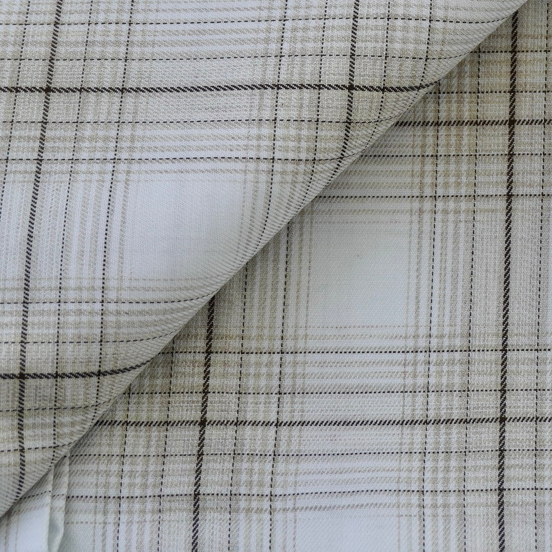 Pure Giza Cotton -Color - White with brown checked - Width: 58 inches